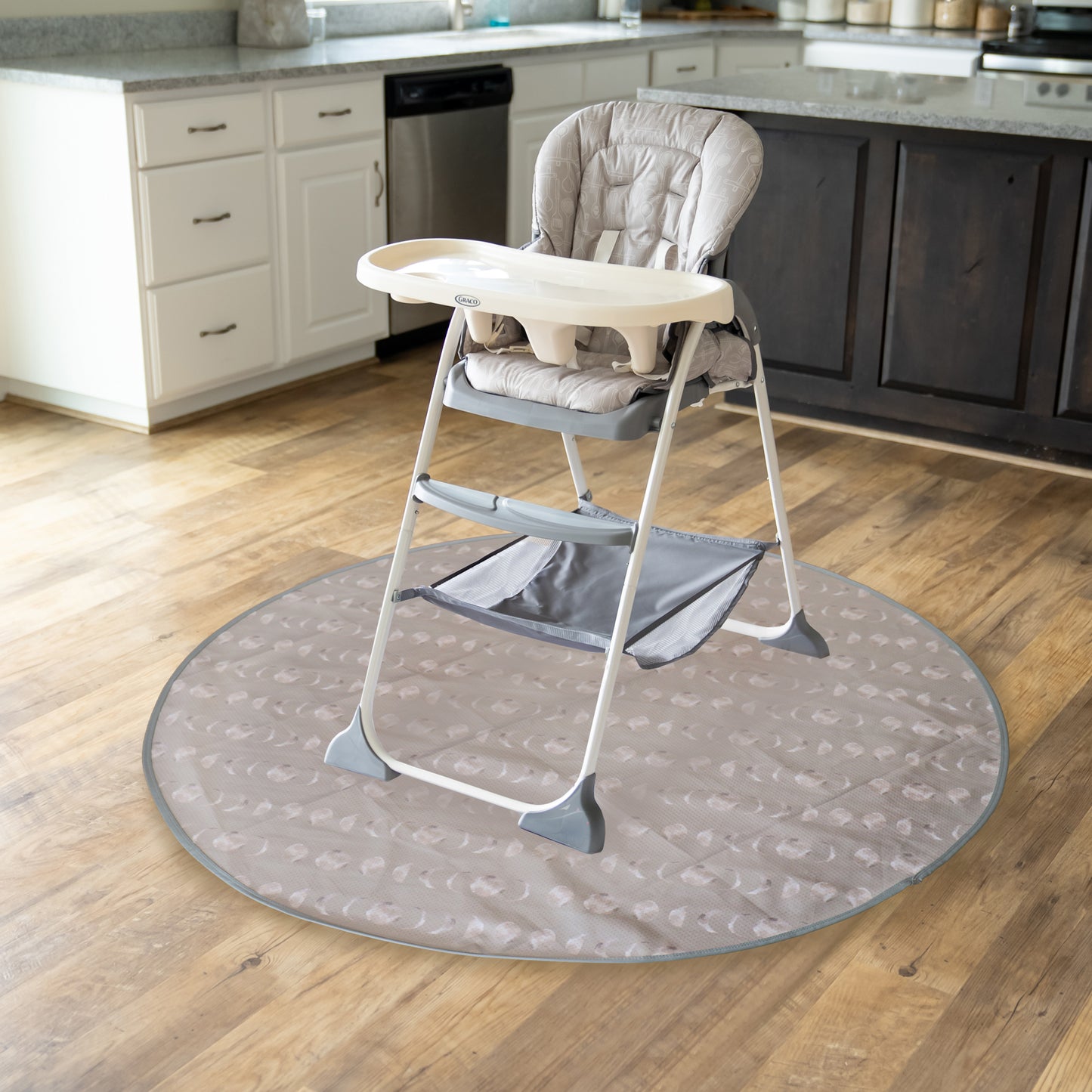 Under High Chair Splat Mat Floor Protects Wood, Vinyl and Carpet from Spills – Waterproof 3 Layer Baby Mat with Anti-Skid Backing Deters Bunching and Sliding (110 x 110 cm) winter moon