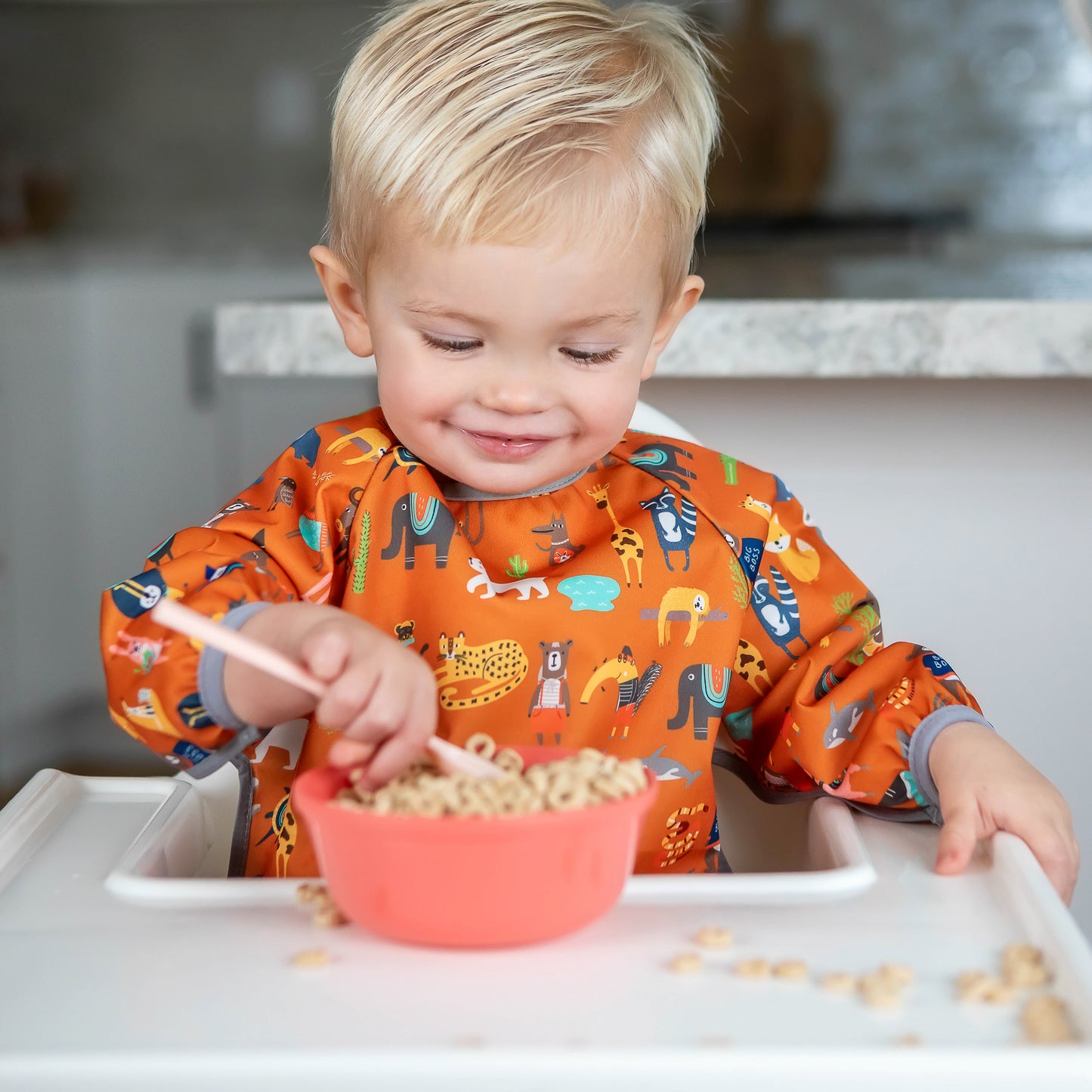 BABYBOET Long Sleeve Baby Bib Set 2PCS, Toddler Bib, Smock - Waterproof, Wipe Clean, Machine Washable with Food Catcher Pocket. 6-36Months