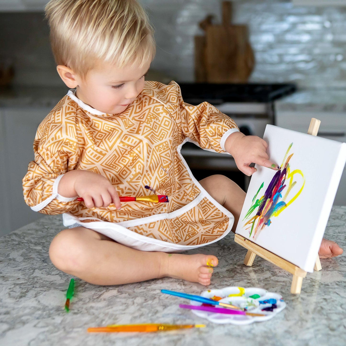 BABYBOET Long Sleeve Baby Bib Set 2PCS, Toddler Bib, Smock - Waterproof, Wipe Clean, Machine Washable with Food Catcher Pocket. 6-36Months