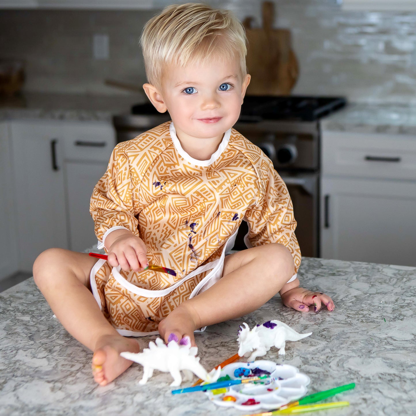 BABYBOET Long Sleeve Baby Bib Set 2PCS, Toddler Bib, Smock - Waterproof, Wipe Clean, Machine Washable with Food Catcher Pocket. 6-36Months