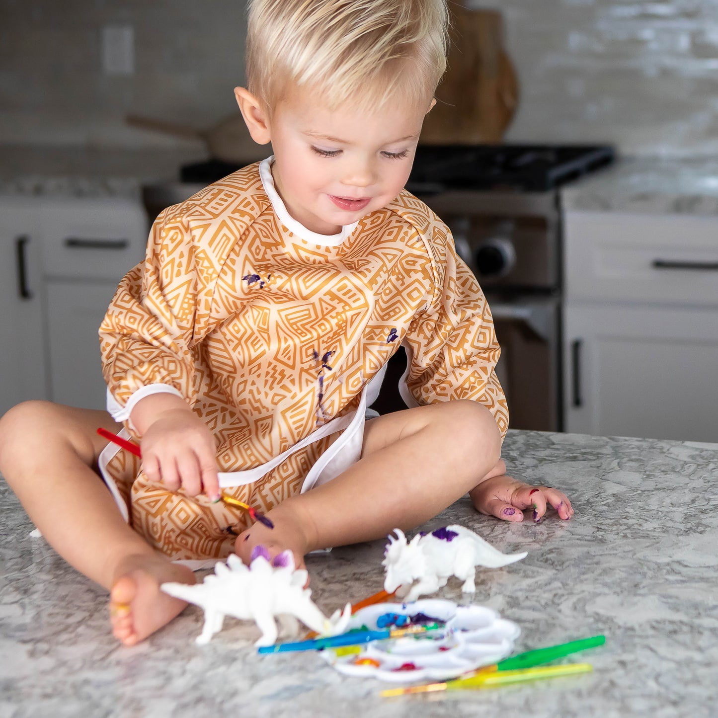 BABYBOET Long Sleeve Baby Bib Set 2PCS, Toddler Bib, Smock - Waterproof, Wipe Clean, Machine Washable with Food Catcher Pocket. 6-36Months