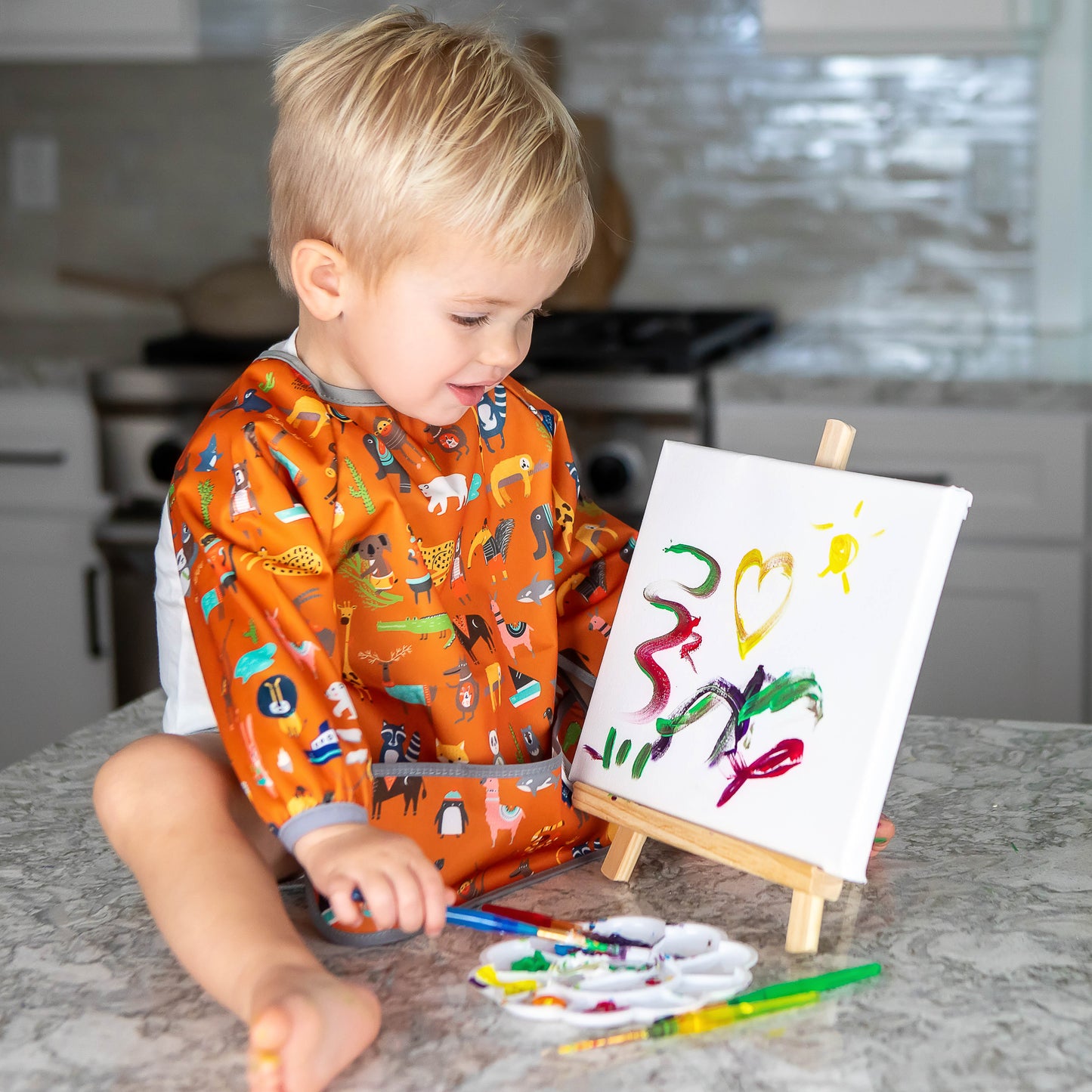 BABYBOET Long Sleeve Baby Bib Set 2PCS, Toddler Bib, Smock - Waterproof, Wipe Clean, Machine Washable with Food Catcher Pocket. 6-36Months