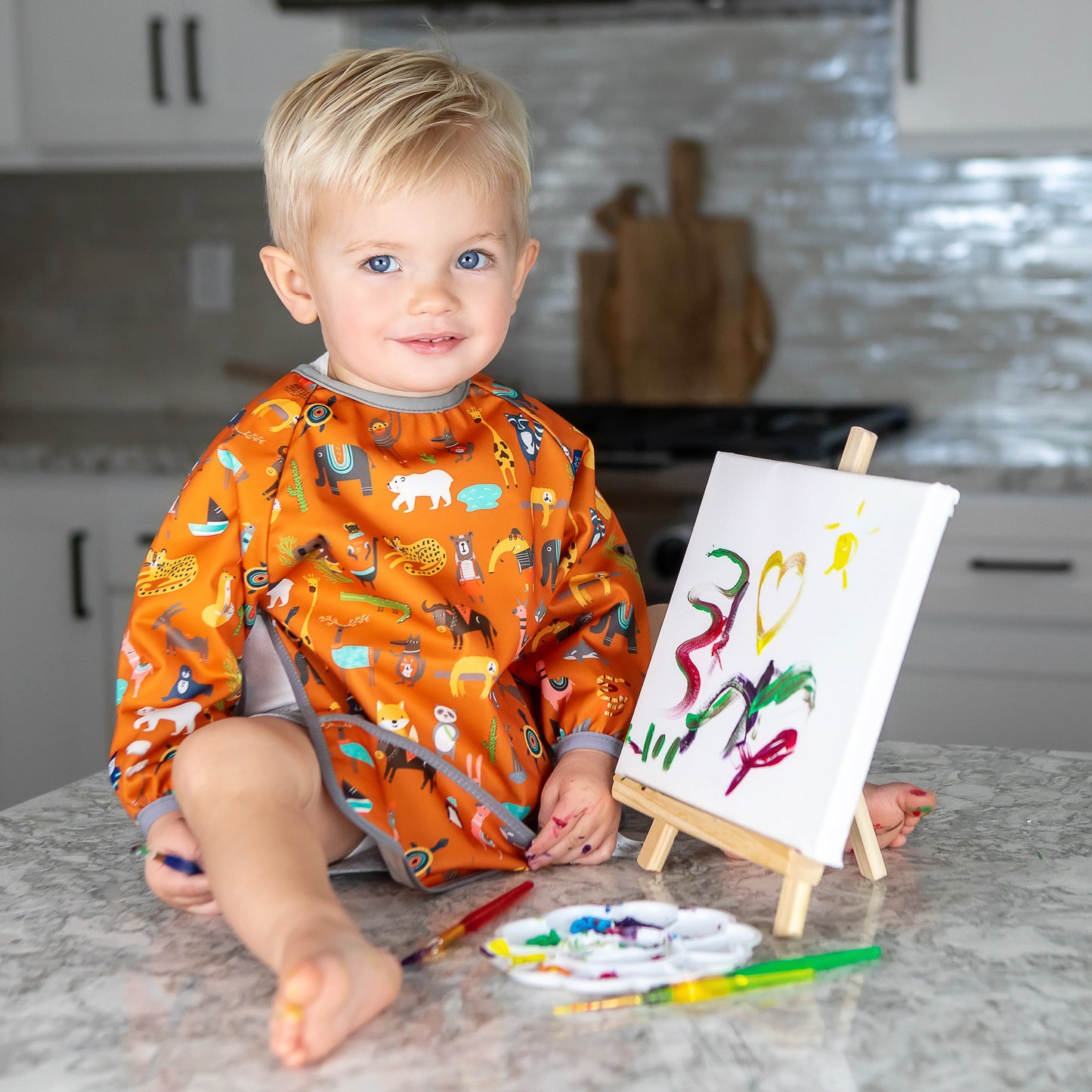 BABYBOET Long Sleeve Baby Bib Set 2PCS, Toddler Bib, Smock - Waterproof, Wipe Clean, Machine Washable with Food Catcher Pocket. 6-36Months