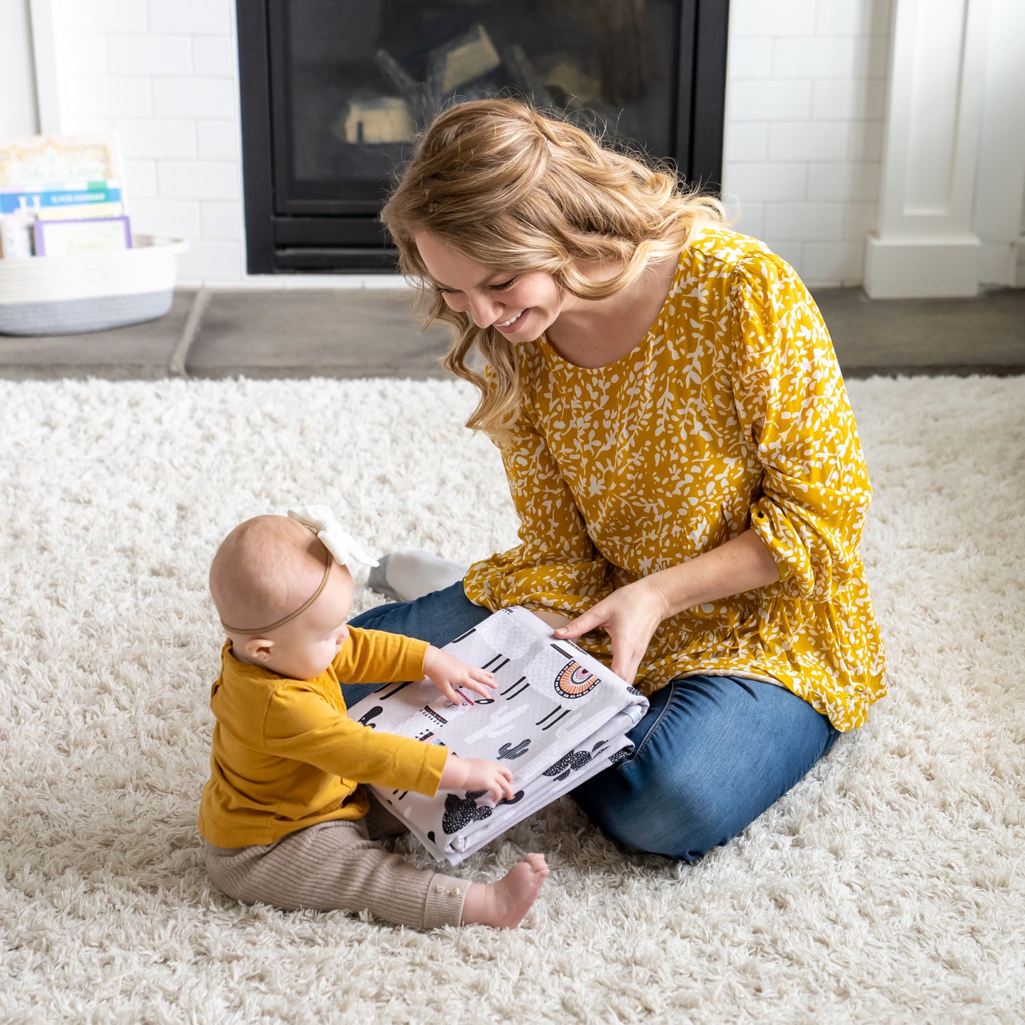 4-Layer Waterproof Splat Mat for Baby – Under High Chair Floor Mat Alpaca (130cm x 130cm )