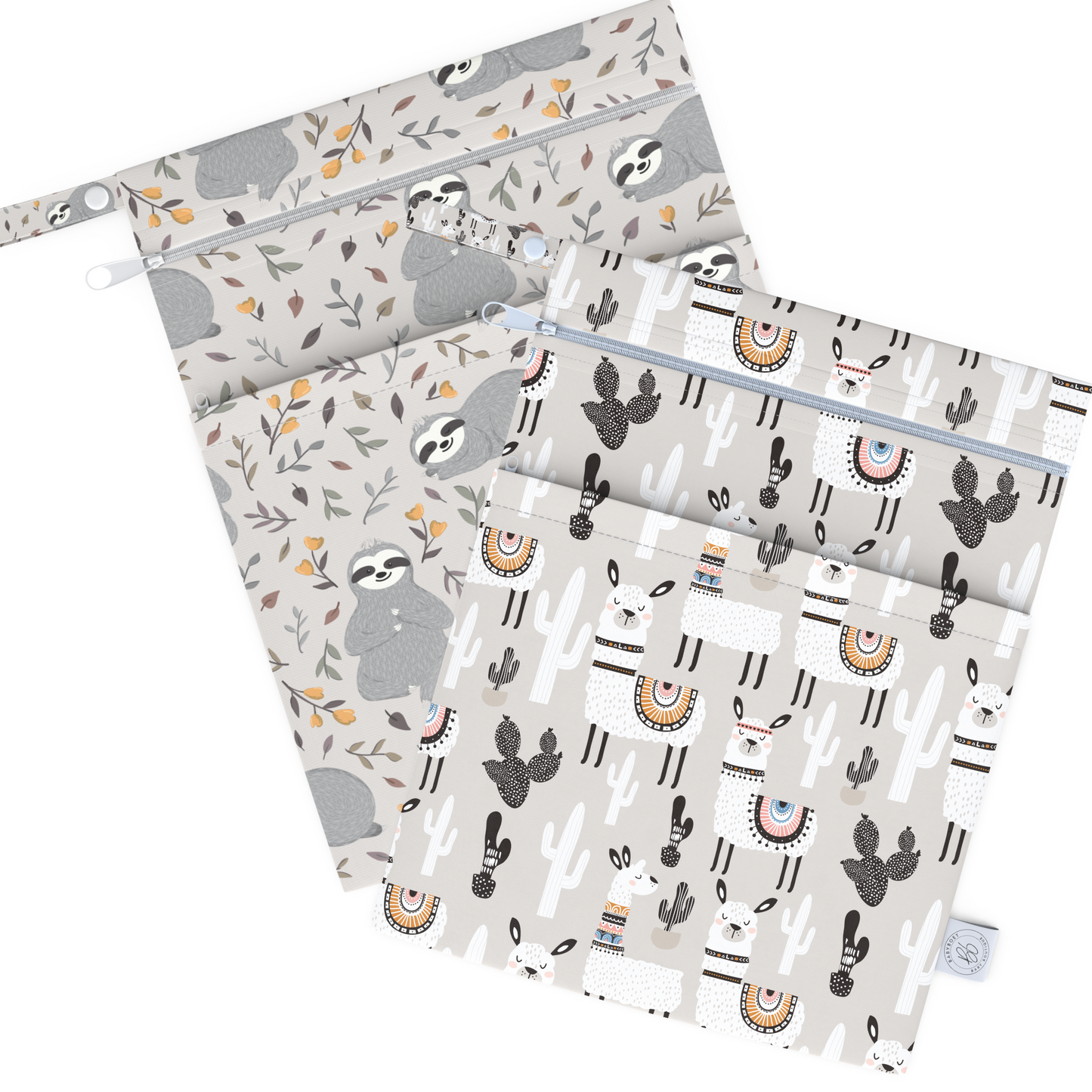 Wet Dry Bag 2PCS Waterproof Reusable with Double Zippered Pockets (Large, Alpaca & Sloth, 2PCS)