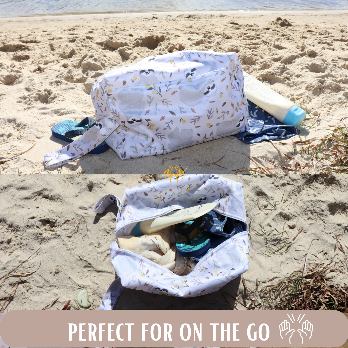 Wet Dry Bags Waterproof Reusable with Double Zippered Pockets (X Large, Sloth, 1)