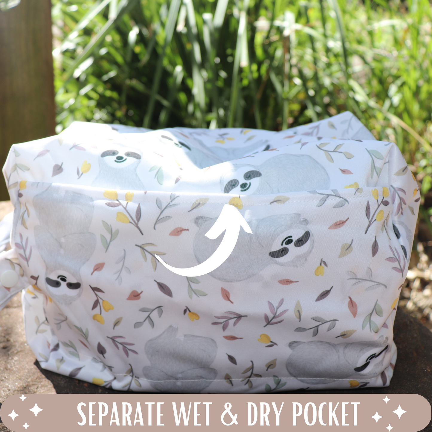 Wet Dry Bags Waterproof Reusable with Double Zippered Pockets (X Large, Sloth, 1)