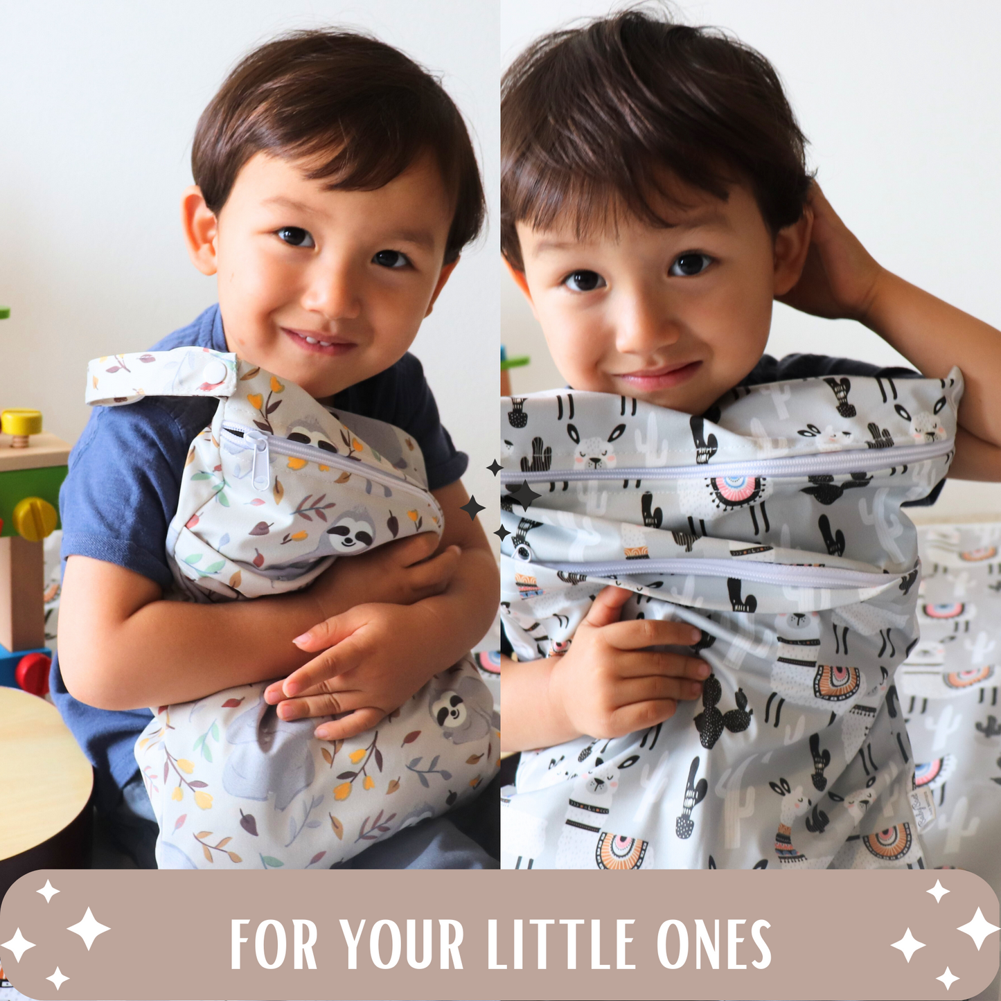 Wet Dry Bag 2PCS Waterproof Reusable with Double Zippered Pockets (Large, Alpaca & Sloth, 2PCS)