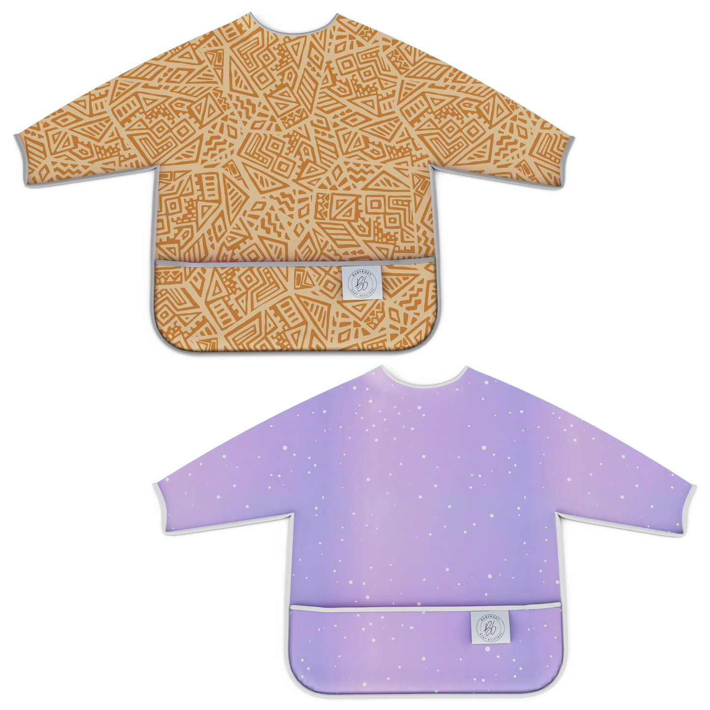 BABYBOET Long Sleeve Baby Bib Set 2PCS, Toddler Bib, Smock - Waterproof, Wipe Clean, Machine Washable with Food Catcher Pocket. 6-36Months