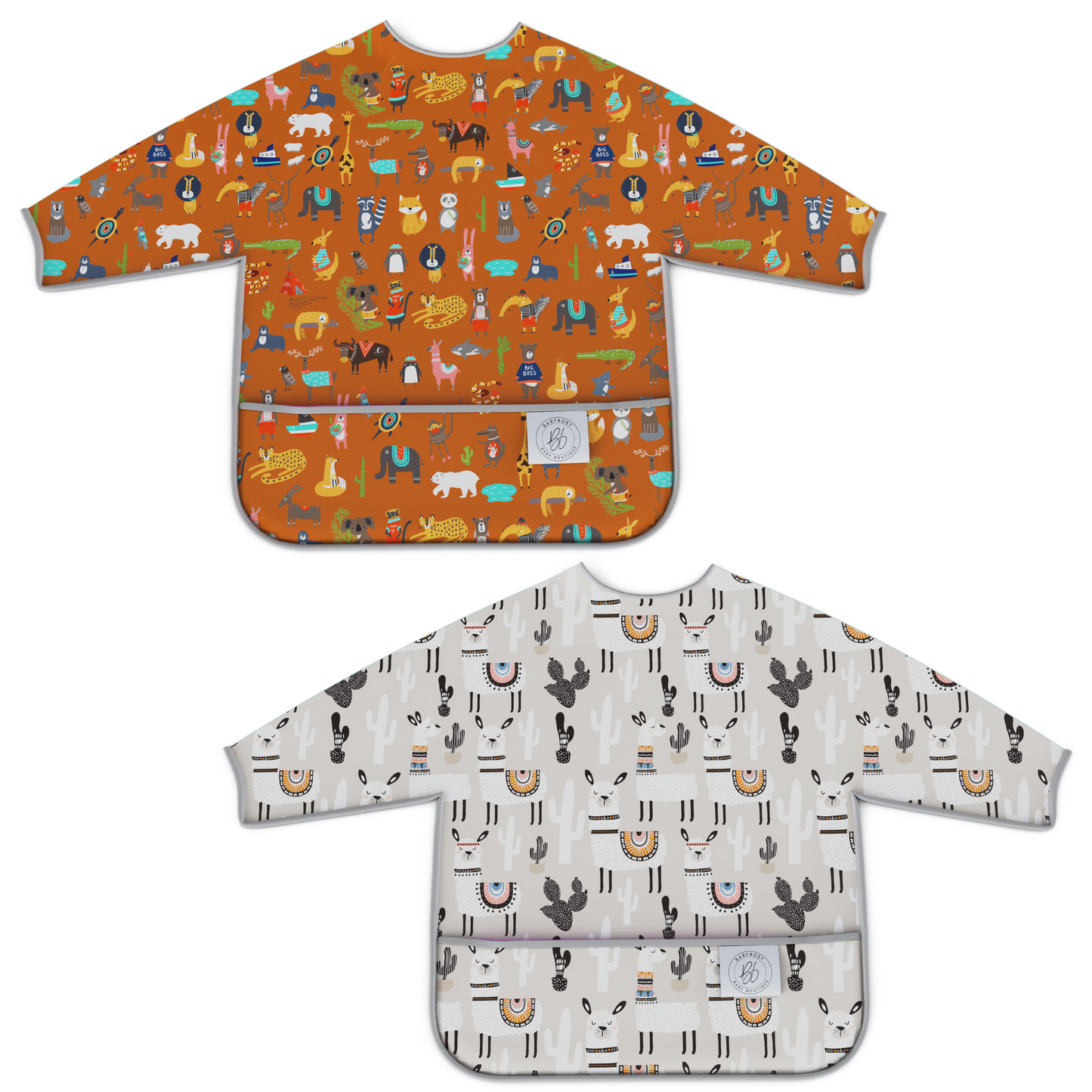 BABYBOET Long Sleeve Baby Bib Set 2PCS, Toddler Bib, Smock - Waterproof, Wipe Clean, Machine Washable with Food Catcher Pocket. 6-36Months