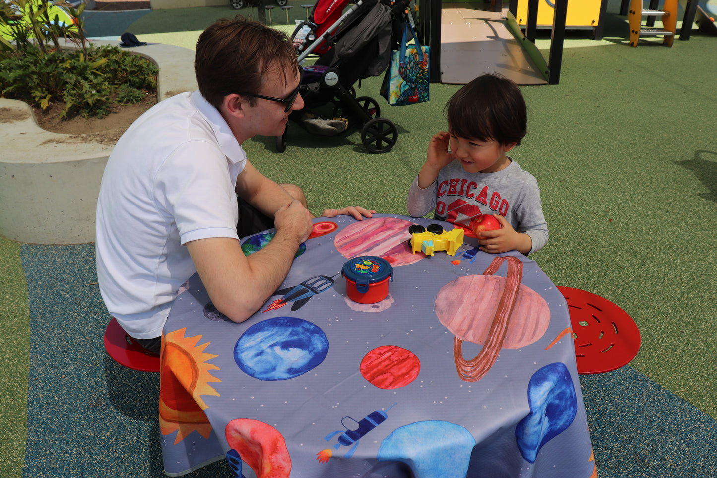 4-Layer Waterproof Splat Mat for Baby Under High Chair Floor Mat - Kids Hand Painted Cosmic Collection (130 x 130 cm)