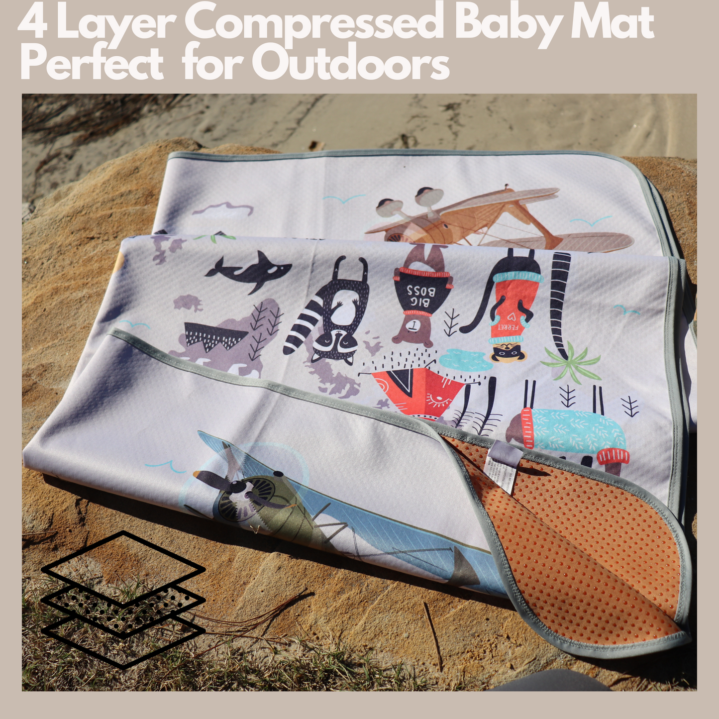 4-Layer Waterproof Splat Mat for Baby Under High Chair Floor Mat - Animals World Map ( 130 x 130 cm )