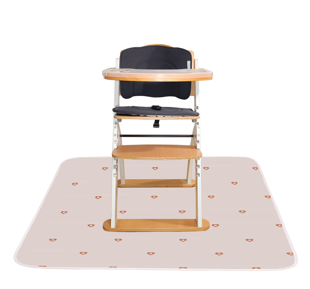 Mess Free Under High Chair Splat Mat Floor Protects Wood, Vinyl and Carpet from Spills – Waterproof 3 Layer Baby Mat with Anti-Slip Dots (110 x 110 cm) boho heart