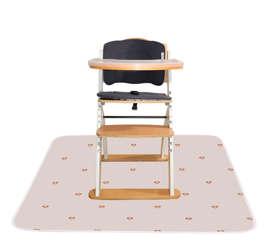 Under High Chair Splat Mat Floor Protects Wood, Vinyl and Carpet from Spills – Waterproof 3 Layer Baby Mat with Anti-Skid Backing Deters Bunching and Sliding (110 x 110 cm) boho heart