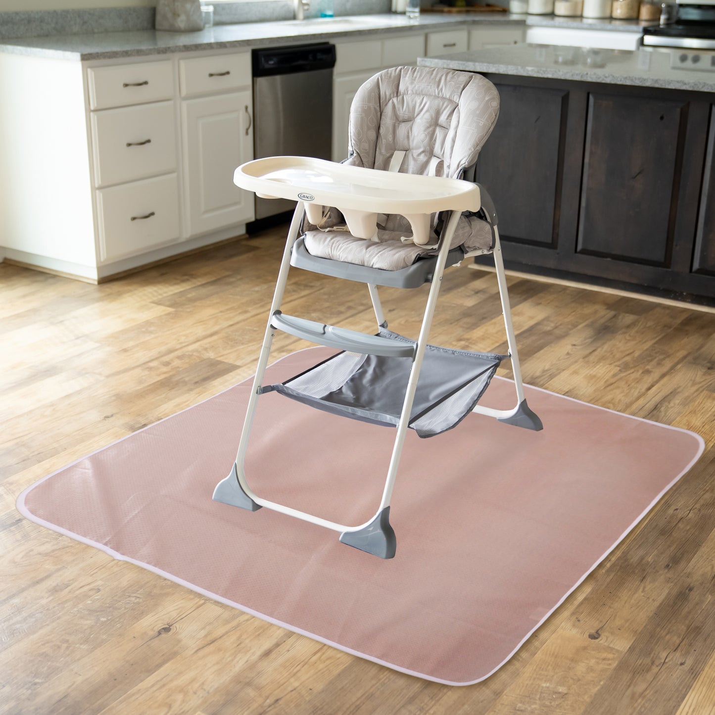Under High Chair Splat Mat Floor Protects Wood, Vinyl and Carpet from Spills – Waterproof 3 Layer Baby Mat with Anti-Skid Backing Deters Bunching and Sliding (110 x 110 cm) evening fog