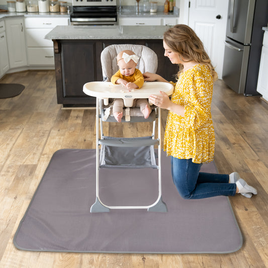 Under High Chair Splat Mat Floor Protects Wood, Vinyl and Carpet from Spills – Waterproof 3 Layer Baby Mat with Anti-Skid Backing Deters Bunching and Sliding (110 x 110 cm) charcoal grey