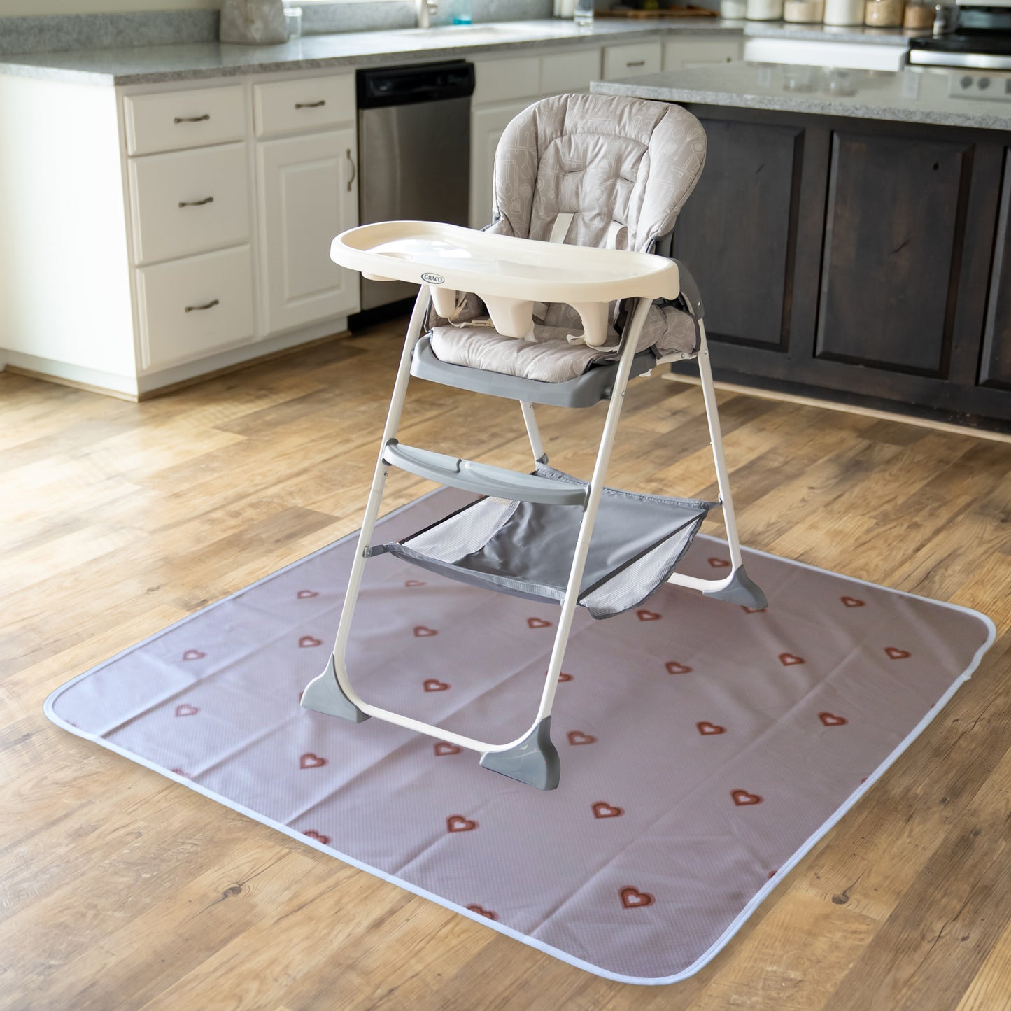 Under High Chair Splat Mat Floor Protects Wood, Vinyl and Carpet from Spills – Waterproof 3 Layer Baby Mat with Anti-Skid Backing Deters Bunching and Sliding (110 x 110 cm) boho heart