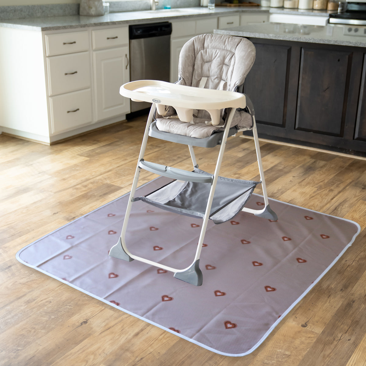 Mess Free Under High Chair Splat Mat Floor Protects Wood, Vinyl and Carpet from Spills – Waterproof 3 Layer Baby Mat with Anti-Slip Dots (110 x 110 cm) boho heart