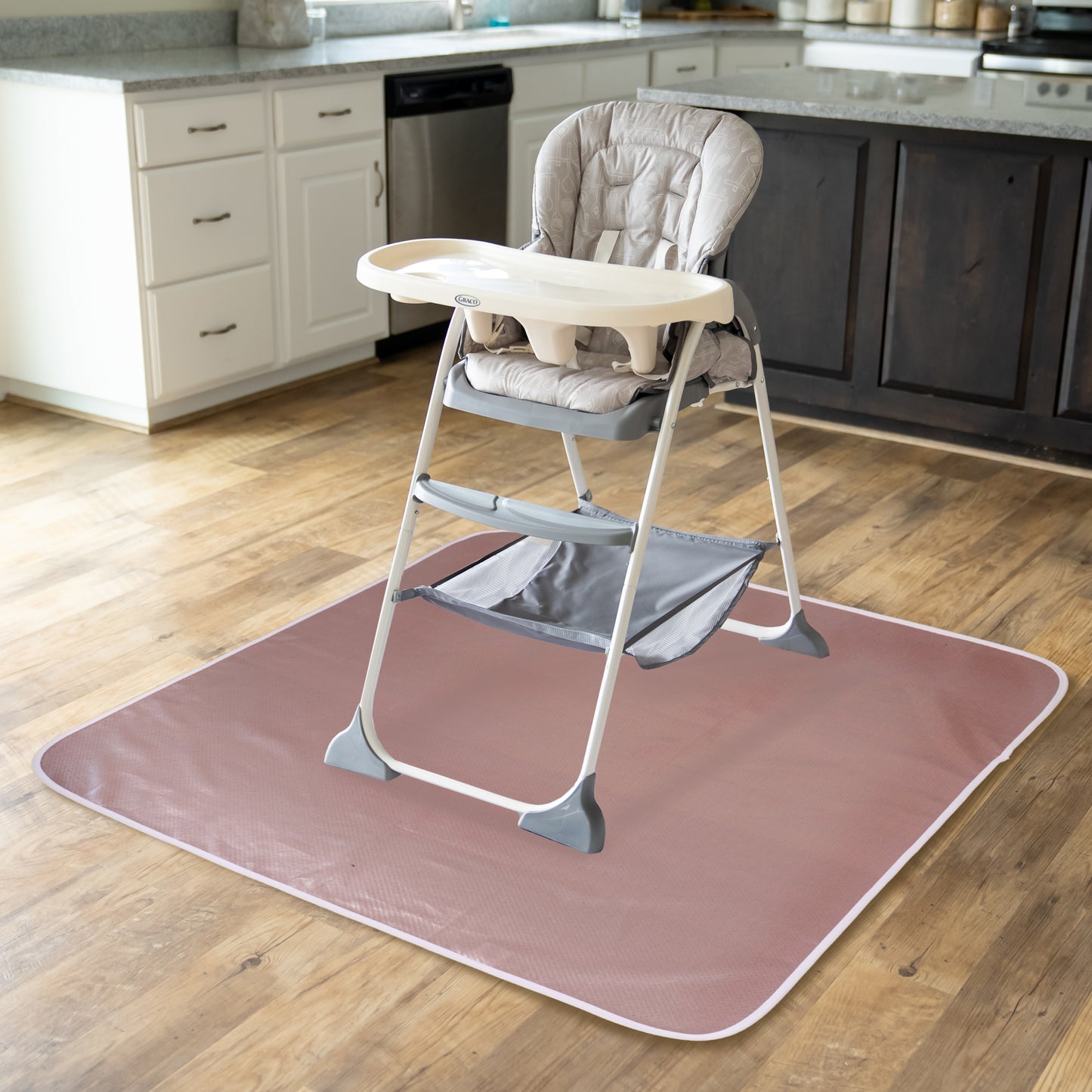 Under High Chair Splat Mat Floor Protects Wood, Vinyl and Carpet from Spills – Waterproof 3 Layer Baby Mat with Anti-Skid Backing Deters Bunching and Sliding (110 x 110 cm) rose taupe
