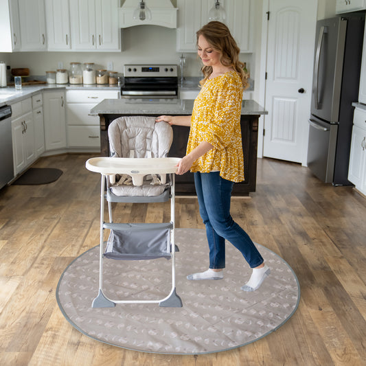 Under High Chair Splat Mat Floor Protects Wood, Vinyl and Carpet from Spills – Waterproof 3 Layer Baby Mat with Anti-Skid Backing Deters Bunching and Sliding (110 x 110 cm) winter moon