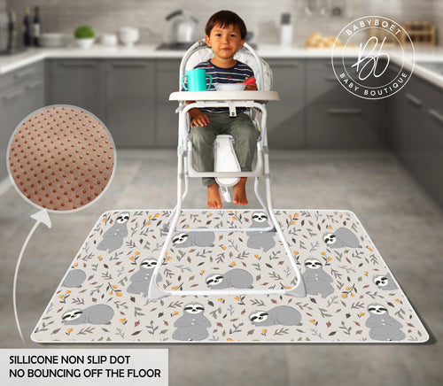 4-Layer Mess- Free Waterproof Splat Mat for Baby – Under High Chair Floor Mat (Sloth, 130 x 130 cm)