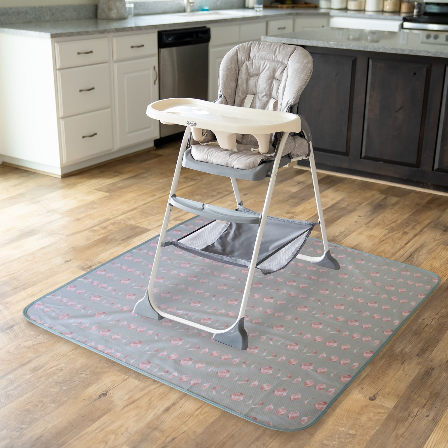Under High Chair Splat Mat Floor Protects Wood, Vinyl and Carpet from Spills – Waterproof 3 Layer Baby Mat with Anti-Skid Backing Deters Bunching and Sliding (110 x 110 cm) bloom moon