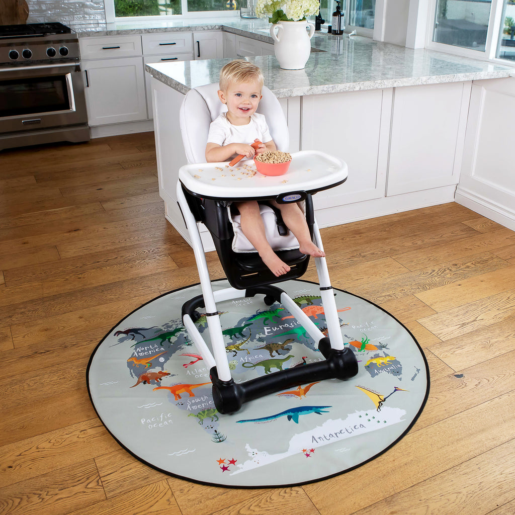Waterproof 4-Layer Under High Chair Floor Mat Protects Wood, Vinyl and Carpet from Spills –Baby Mat with Anti-Skid Backing (130cm in Diameter )