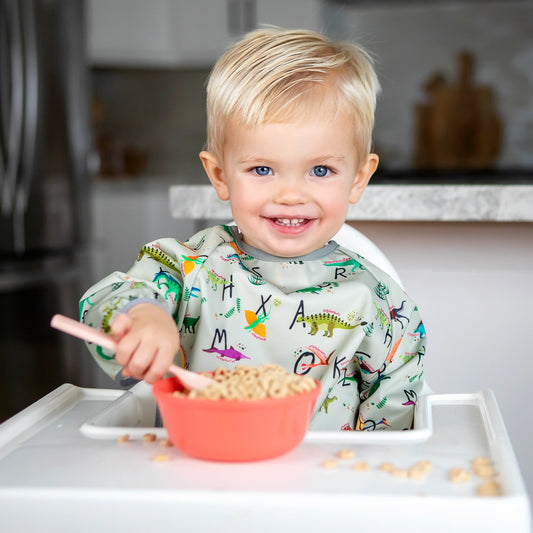 BABYBOET Long Sleeve Baby Bib Set 2PCS, Toddler Bib, Smock - Waterproof, Wipe Clean, Machine Washable with Food Catcher Pocket. 6-36Months