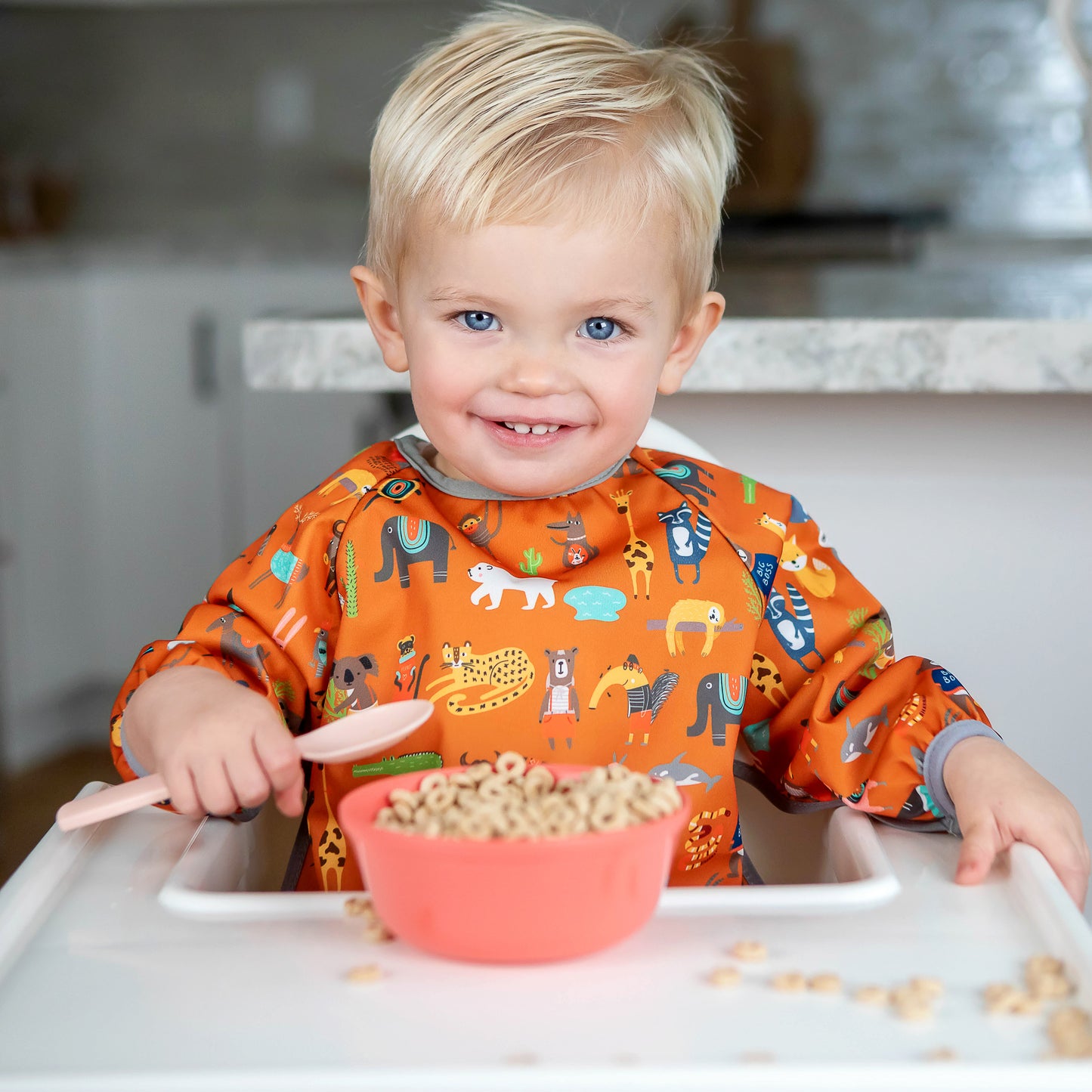 BABYBOET Long Sleeve Baby Bib Set 2PCS, Toddler Bib, Smock - Waterproof, Wipe Clean, Machine Washable with Food Catcher Pocket. 6-36Months