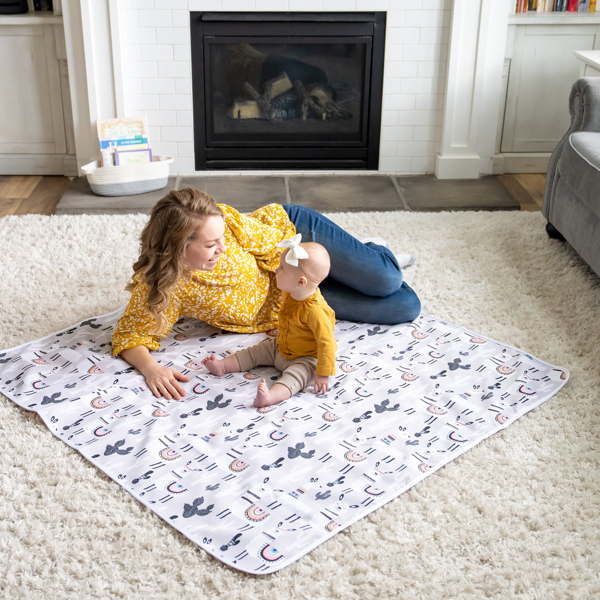 4-Layer Waterproof Splat Mat for Baby – Under High Chair Floor Mat Alpaca (130cm x 130cm )