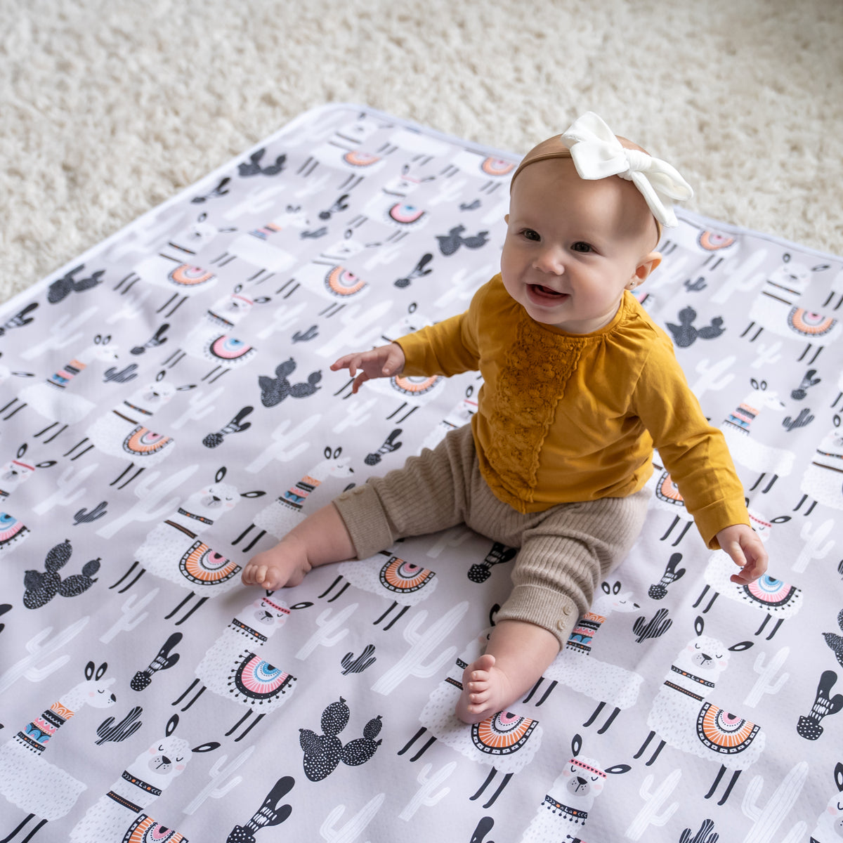 4-Layer Waterproof Splat Mat for Baby – Under High Chair Floor Mat Alpaca (130cm x 130cm )
