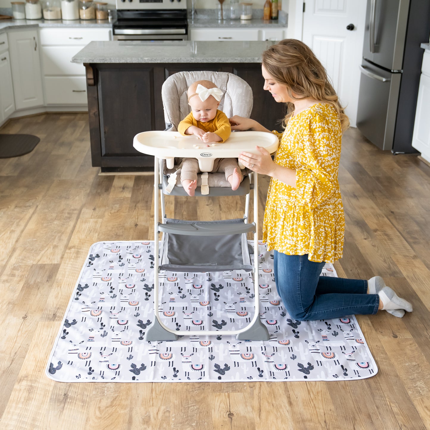 4-Layer Waterproof Splat Mat for Baby – Under High Chair Floor Mat Alpaca (130cm x 130cm )
