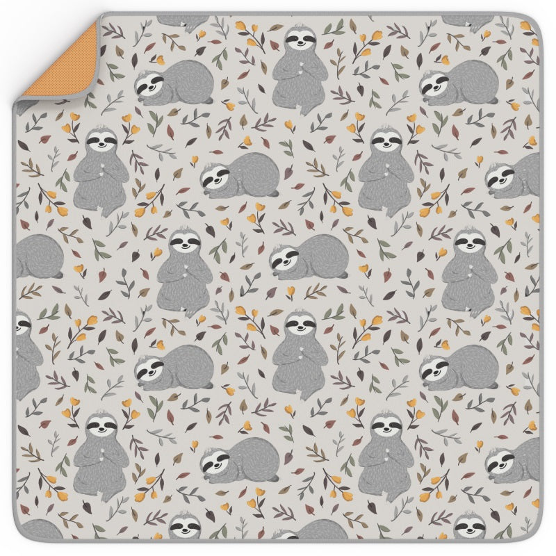 4-Layer Mess- Free Waterproof Splat Mat for Baby – Under High Chair Floor Mat (Sloth, 130 x 130 cm)