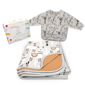 4-Layer Waterproof Splat Mat for Baby – Under High Chair Floor Mat & Matching Baby Bib (Alpaca ,130 x 130 cm, Smock bib Fits Ages 6-24months).
