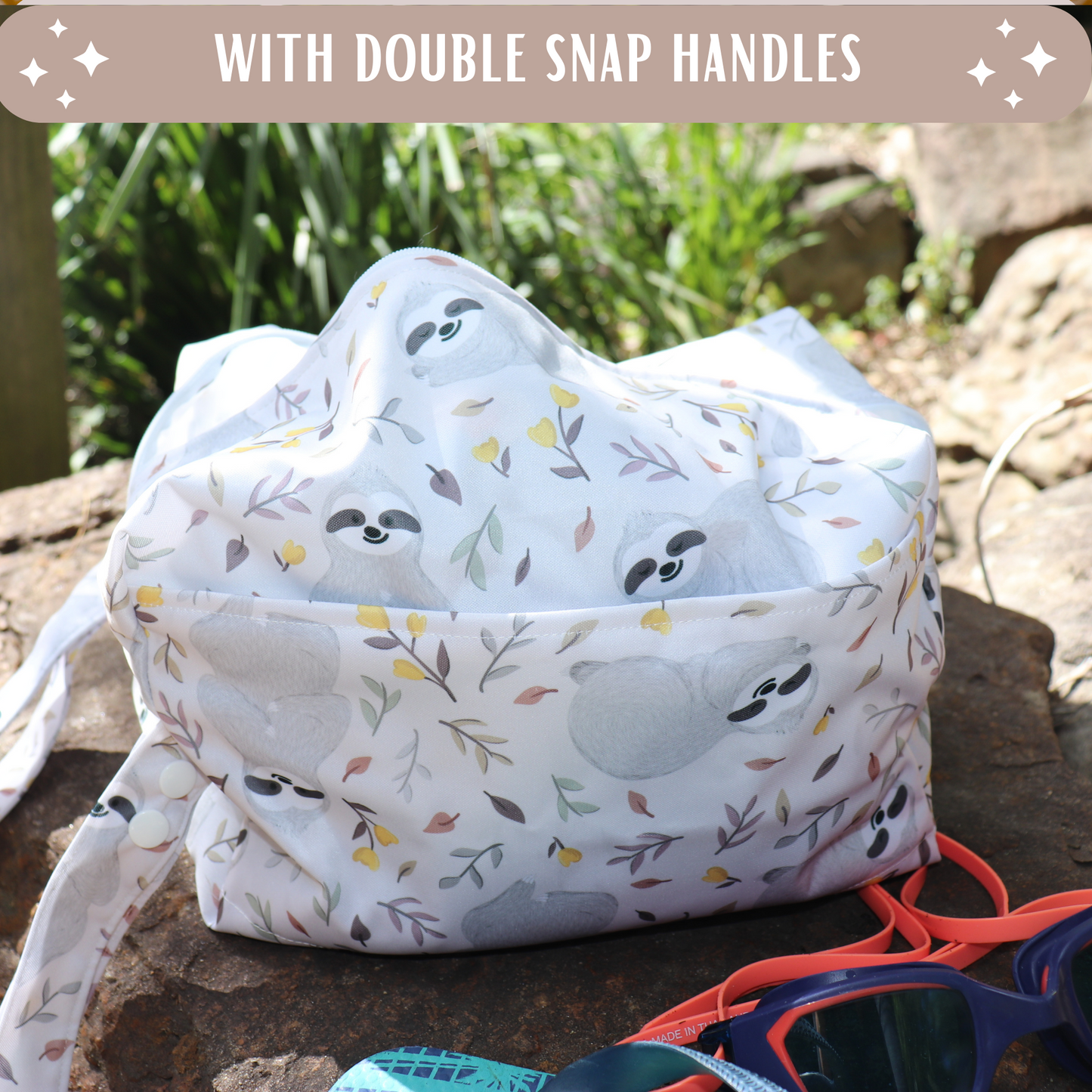 Wet Dry Bags Waterproof Reusable with Double Zippered Pockets (X Large, Sloth, 1)