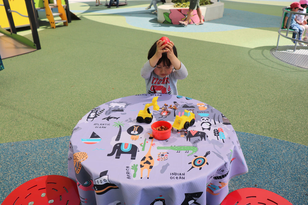 4-Layer Mess - Free Waterproof Splat Mat for Baby Under High Chair Floor Mat - Animals World Map ( 130 x 130 cm )