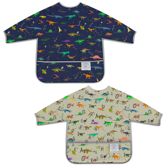 BABYBOET Long Sleeve Baby Bib Set 2PCS, Toddler Bib, Smock - Waterproof, Wipe Clean, Machine Washable with Food Catcher Pocket. 6-36Months