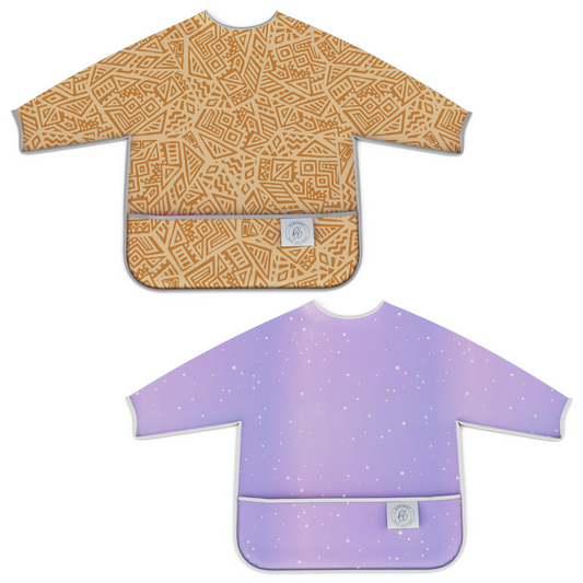 BABYBOET Long Sleeve Baby Bib Set 2PCS, Toddler Bib, Smock - Waterproof, Wipe Clean, Machine Washable with Food Catcher Pocket. 6-36Months