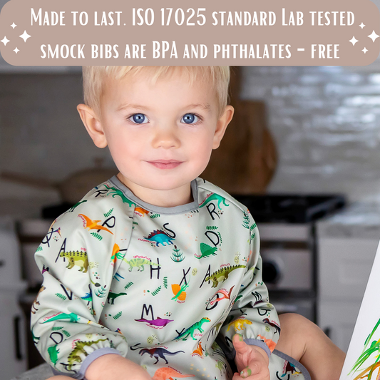 BABYBOET Long Sleeve Baby Bib Set 3PCS, Toddler Bib, Smock - Waterproof, Wipe Clean, Machine Washable with Food Catcher Pocket. 6-36Months