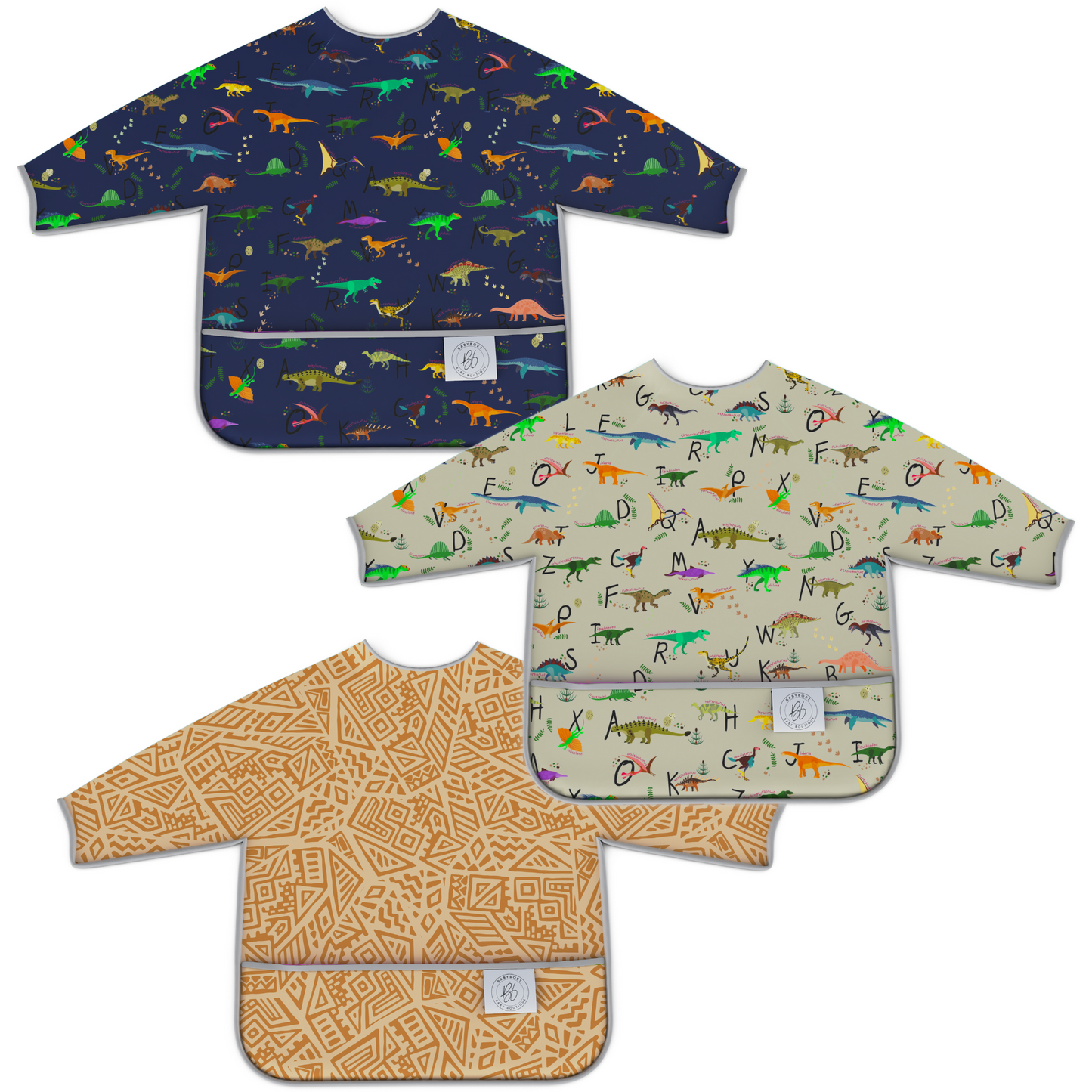 BABYBOET Long Sleeve Baby Bib Set 3PCS, Toddler Bib, Smock - Waterproof, Wipe Clean, Machine Washable with Food Catcher Pocket. 6-36Months