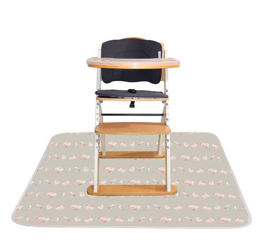 Under High Chair Splat Mat Floor Protects Wood, Vinyl and Carpet from Spills – Waterproof 3 Layer Baby Mat with Anti-Skid Backing Deters Bunching and Sliding (110 x 110 cm) bloom moon