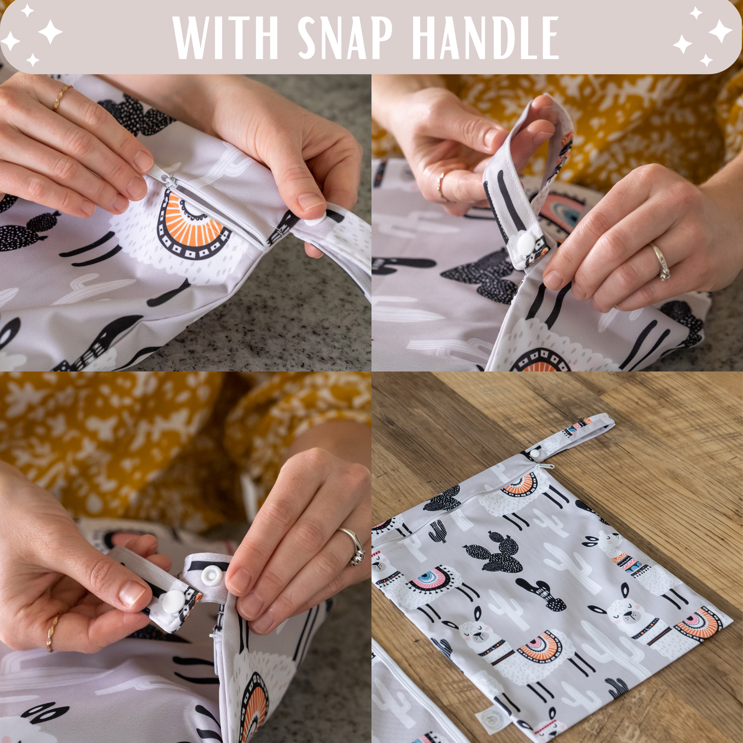 Wet Dry Bag 2PCS Waterproof Reusable with Double Zippered Pockets (Large, Alpaca & Sloth, 2PCS)